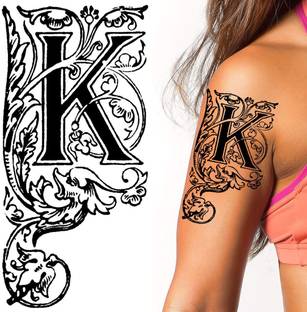 voorkoms K Name Letter Temporary Black Tattoo Stickers For Male And Female Tattoo