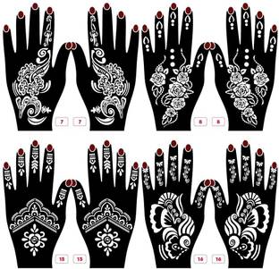 IVANA'S Pack of 8 Mehandi Tatto Stencils Set for Women, Girls & Kids