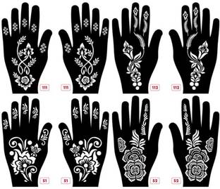 KICKWIX Set of 8 Henna Tattoo Stencil | Mehandi Stencils For Women, Girls & Kids