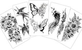 S.A.V.I Temporary Tattoo Stickers Combo Of Butterfly, Feathers, Flowers Mix Designs
