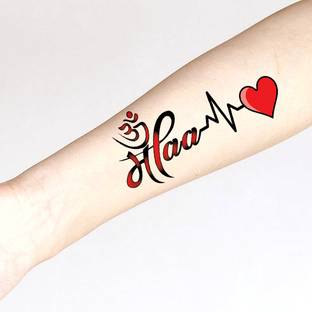fashionoid Maa Paa With Om & Heart Beat Waterproof Temporary Tattoo
