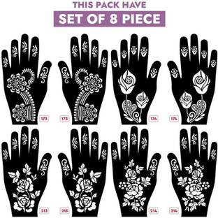 KICKWIX Set of 8 Henna Tattoo Stencil | Mehandi Stencils For Women, Girls & Kids