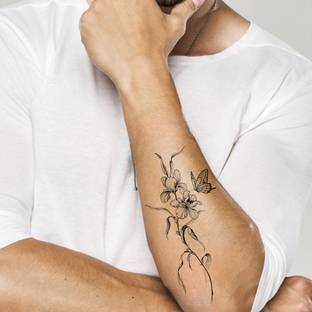 TATMODS Black Lily With Butterfly Waterproof Temporary Body Tattoo Boys Girls