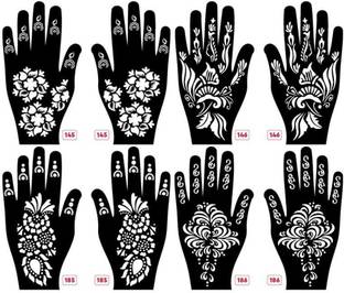 IVANA'S Pack of 8 Mehandi Tatto Stencils Set for Women, Girls & Kids