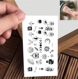 Vanvati Small Mini Sun, Moon, Skull, And Bone Temporary Tattoo