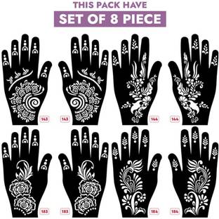 KICKWIX Set of 8 Henna Tattoo Stencil | Mehandi Stencils For Women, Girls & Kids