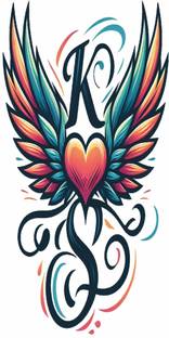 Vanvati KS Letter With Multicolor wing And Heart Tattoo for Male And Female Tattoo