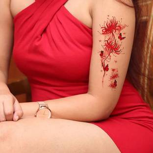 TATMODS Red Flower Beautiful Temporary Tattoo For Men And Woman Waterproof Body Tattoo