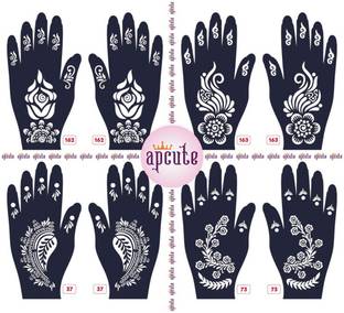 APCUTE mehendi stickers Set 8pc | Mehandi Stencil Stickers for Full Hand