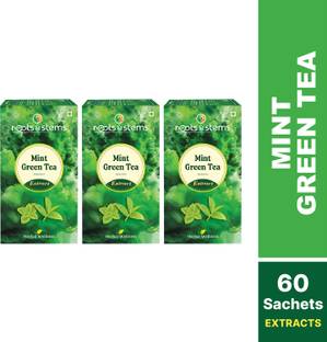 Roots & Stems Green Tea Mint Extract Premix |Instant Mix Green Tea with Probiotic for Fat Loss Mint Green Tea Box