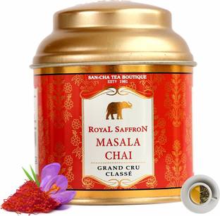 SANCHA Royal Saffron Masala Chai|50g Loose Leaf Tea|Real Kesar Tea|Rich in Antioxidant| Saffron Masala Tea Tin