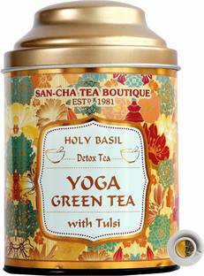 SANCHA Yoga Tulsi Green Tea|100g Loose Leaf Tea| Detox Tea|100% Natural Digestive Tulsi Green Tea Tin