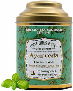 SANCHA Inner Cleanse Herbal Tea|25 Pyramid Tea Bags| 3 Tulsi Leaf Blend|Caffeine Free Tulsi Herbal Tea Bags Tin