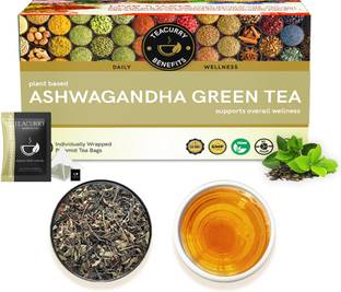 TEACURRY Ashwagandha Green Tea | Sugar Control, Stress Relief, Cholesterol Brain health | 30 TeaBags, 60 Cups | 100% Natural Ashwagandha Herbal Tea Assorted Herbal Tea Bags Pouch