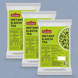 Sugandh Cardamom Chai Instant Premix 3Kg (Pack of 3 x 1kg Each) Cardamom Instant Tea Pouch