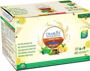 DiaBliss Herbal Tea Premix Combo Pack - Lemon, Ginger, Masala Chai Herbal Tea Box
