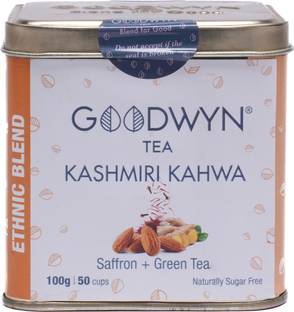 Goodwyn Kashmiri Kahwa Green Tea, A Supreme Blend of Green Tea and Indian Spices, 100 Grams, Makes 50 Cups Assorted Green Tea Box