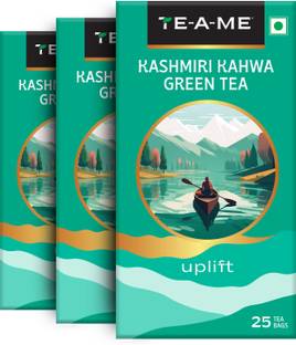 TE-A-ME Kashmiri Kahwa Green, 75 Tea Bags | Green Tea with Real Spices | Cinnamon, Cardamom Green Tea Bags Box
