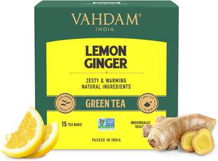 Vahdam Lemon Ginger Lemon Lemon, Ginger Green Tea Bags Box