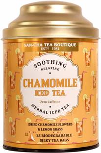 SANCHA Fresh Iced Tea| 25 Pyramid Tea Bags| Soothing Chamomile Iced Tea|Natural Calming Chamomile Iced Tea Bags Tin