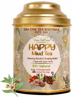 SANCHA Happy Mind Tea|All Natural Herbs for Alert Mind|Indian Ginseng Tea|Caffeine free Herbal Tea Tin