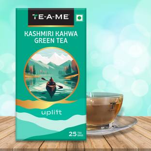 TE-A-ME Kashmiri Kahwa Green, 100 Tea Bags | Green Tea with Real Spices | Cinnamon, Cardamom Green Tea Bags Box