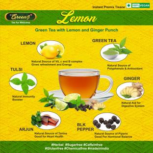 all greenz AllGreenz Lemon Green Tea With Ginger, Vitamin C & Antioxidants Lemon, Ginger Herbal Tea Box