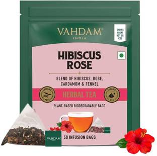 Vahdam Teas Organic Hibiscus herbal tea | Rich in Antioxidant & Vitamin C | Hibiscus, Rose Herbal Tea Bags Pouch