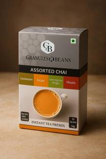 Granules and Beans Assorted Tea Instant Premix | Sampler Pack of Cardamom Tea, Ginger tea, Lemongrass-Ginger Tea & Masala Tea Instant Premix Assorted, Lemon Grass, Ginger, Cardamom, Spices Instant Tea Box