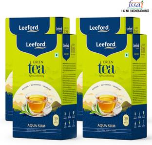 Leeford Aqua Slim Green Tea | Detox & Weight Control with Garcinia, Moringa & Hibiscus Green Tea Bags Box