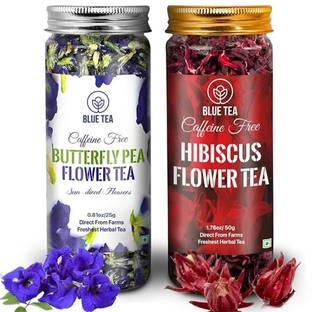 BLUE TEA Butterfly Pea Tea - 25g & Hibiscus Tea - 50g | Antioxidant & Vitamin-C Rich Assorted Herbal Tea Plastic Bottle