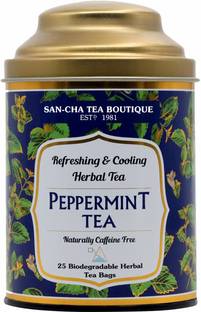 SANCHA Peppermint Tea| 25 Pyramid Tea Bags| PCOS Herbal Tea| Mint Tea| Caffeine Free Peppermint Herbal Tea Tin