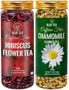 BLUE TEA Immunity Tea combo |Chamomile Flower Tea - 30g & Hibiscus Flower Tea- 50g - Combo Pack | Caffeine Free Herbal Tea | 80g - 100 Cups I Chamomile Herbal Tea Plastic Bottle