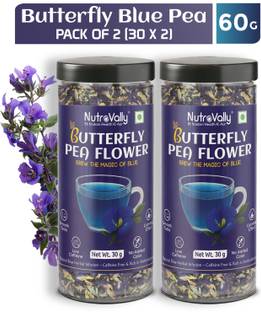 NutroVally Blue Butterfly Pea Herbal Tea – Caffeine-Free Antioxidant Wellness PC-2 Blue Tea Mason Jar