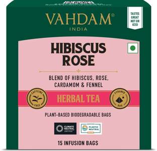 Vahdam Teas Organic Hibicus Rose Hibiscus, Rose Herbal Tea Bags Box