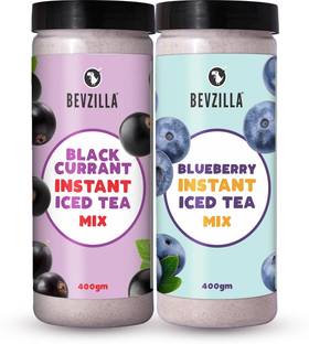 Bevzilla Blueberry & Blackcurrant Flavored Instant Iced Tea Mix Combo | Pack of 2 Set Black Pepper Iced Tea Plastic Bottle
