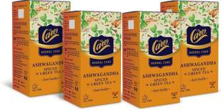 CARE Ashwagandha Spiced Green Tea - Pack of 4 Herbal Tea Bags Box (25 x 4 Bags) Black Pepper, Cardamom, Cinnamon, Cloves, Ginger, Tulsi Green Tea Bags Box