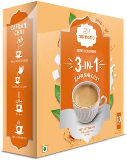 Namaste Chai Instant Tea Premix, Zaffrani Flavor | Assam | Milk and Sugar | Ready Mix (18g x 10 Sachets, Powder) Saffron Instant Tea Pouch