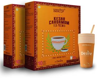 INDICUP Tea Premix True Indian Taste Kesar Elaichi Cardamom, Saffron Instant Tea Box