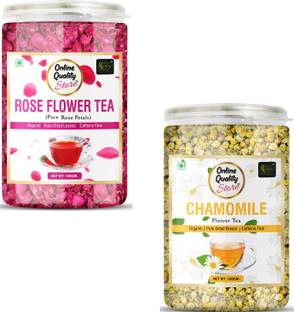 Online Quality Store Organic Rose Flower Tea, Chamomile Flower Tea Combo - 100g Each Pack | Chamomile, Rose Herbal Tea Plastic Bottle