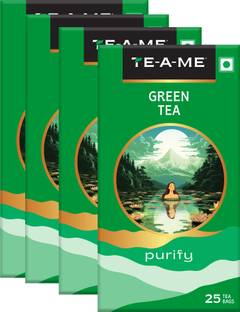 TE-A-ME Natural Pack of 4 (4 X 25 = 100 Tea Bags) Green Tea Bags Box