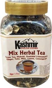 kashmir online store 100% Natural Herbal Tea For Healthy Lifestyle green tea Mulethi, Lemon, Cinnamon, Ginger, Tulsi, Lemon Grass Herbal Tea Mason Jar
