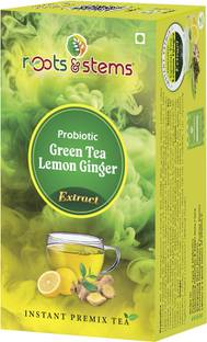 Roots & Stems Green Tea Lemon Ginger Extract Premix |Green Tea with Probiotic for Fat Loss Lemon, Ginger Green Tea Box