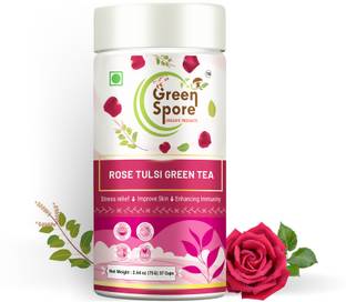Green Spore Rose Tulsi Green Tea|Immunity Boost and Healthy glowing Skin|Cardamom,Tulsi Rose, Tulsi Green Tea Tin