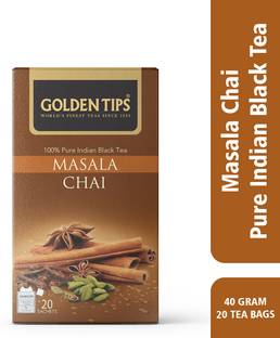 Golden Tips Authentic Indian Masala Chai | Cardamom, Cinnamon, Black Pepper, Ginger, Cloves Masala Tea Bags Box