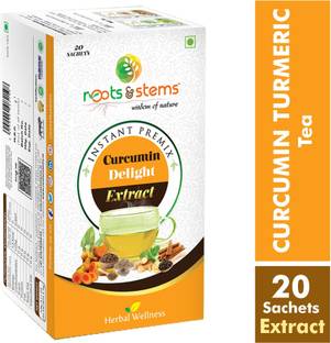 Roots & Stems Curcumin Tea Turmeric Extract Instant Mix | Premix Tea for Joints, Cold & Detox Spices, Herbs Instant Tea Box