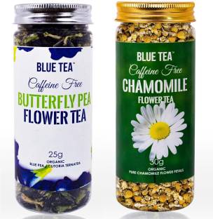 BLUE TEA Butterfly Pea Flower - 25g and Chamomile Flower Tea - 30g Combo Pack | 55g - 100 cups Chamomi...