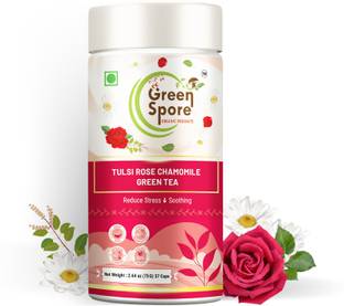 Green Spore Tulsi Rose Chamomile Green Tea |Reduce Stress and Anxiety,Improves Sleep Quality Rose, Chamomile, Tulsi Green Tea Tin