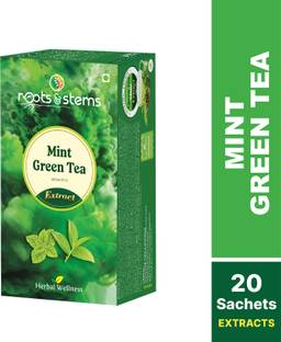 Roots & Stems Green Tea Mint Extract Premix |Instant Mix Green Tea with Probiotic for Fat Loss Mint Green Tea Box