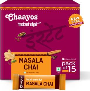 Chaayos Instant Tea Premix - Low Sugar - Masala Flavour (15 Sachets) Spices, Black Pepper, Cardamom, Cinnamon, Ginger, Cloves, Fennel Instant Tea Box